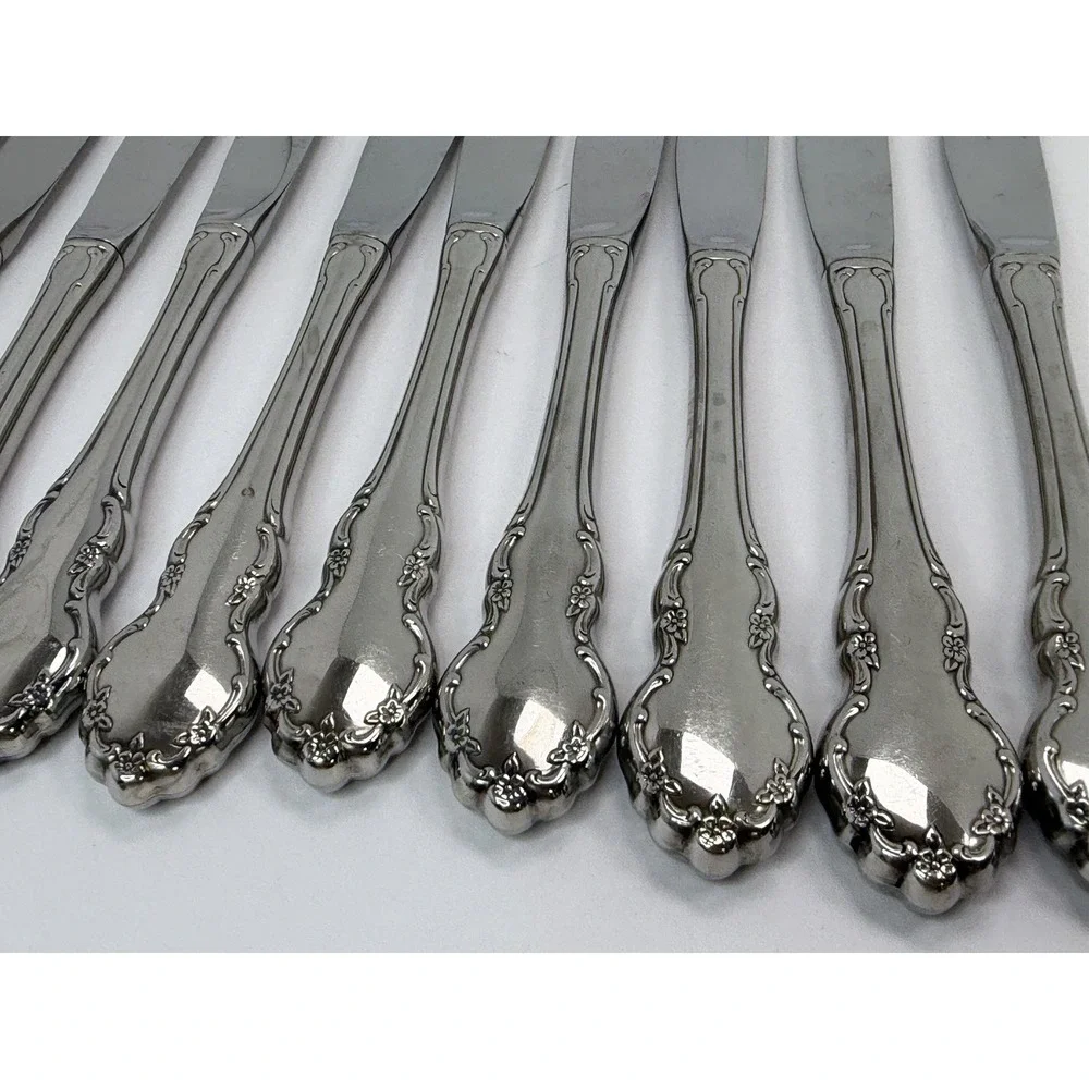 Dinner Knives Tennyson Oneida Community Heirloom Cube Stainless Flatware Lot 10